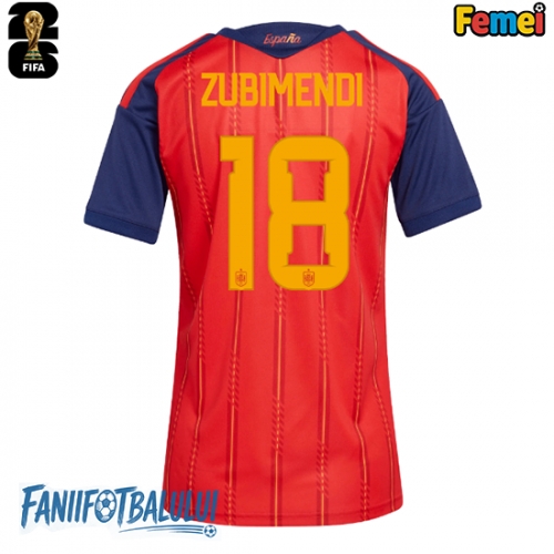 Spania Martin Zubimendi #18 Echipament de Fotbal Replică Mondial 2026 Femei Acasa Spania Martin Zubimendi #18 Echipament de Fotbal Replică Mondial 2026 Femei Acasa